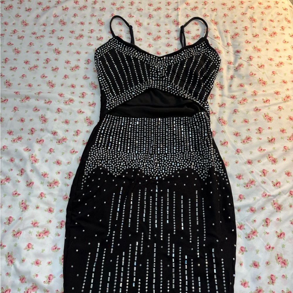 Windsor Black and White Bedazzled Mini Dress